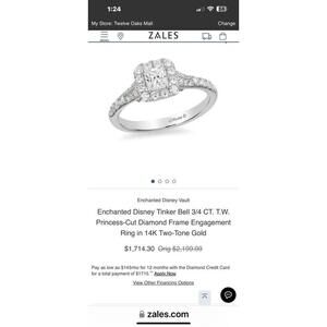 Enchanted Disney Tinker Bell 3/4 CT. PrincessCut Diamond Ring 14K